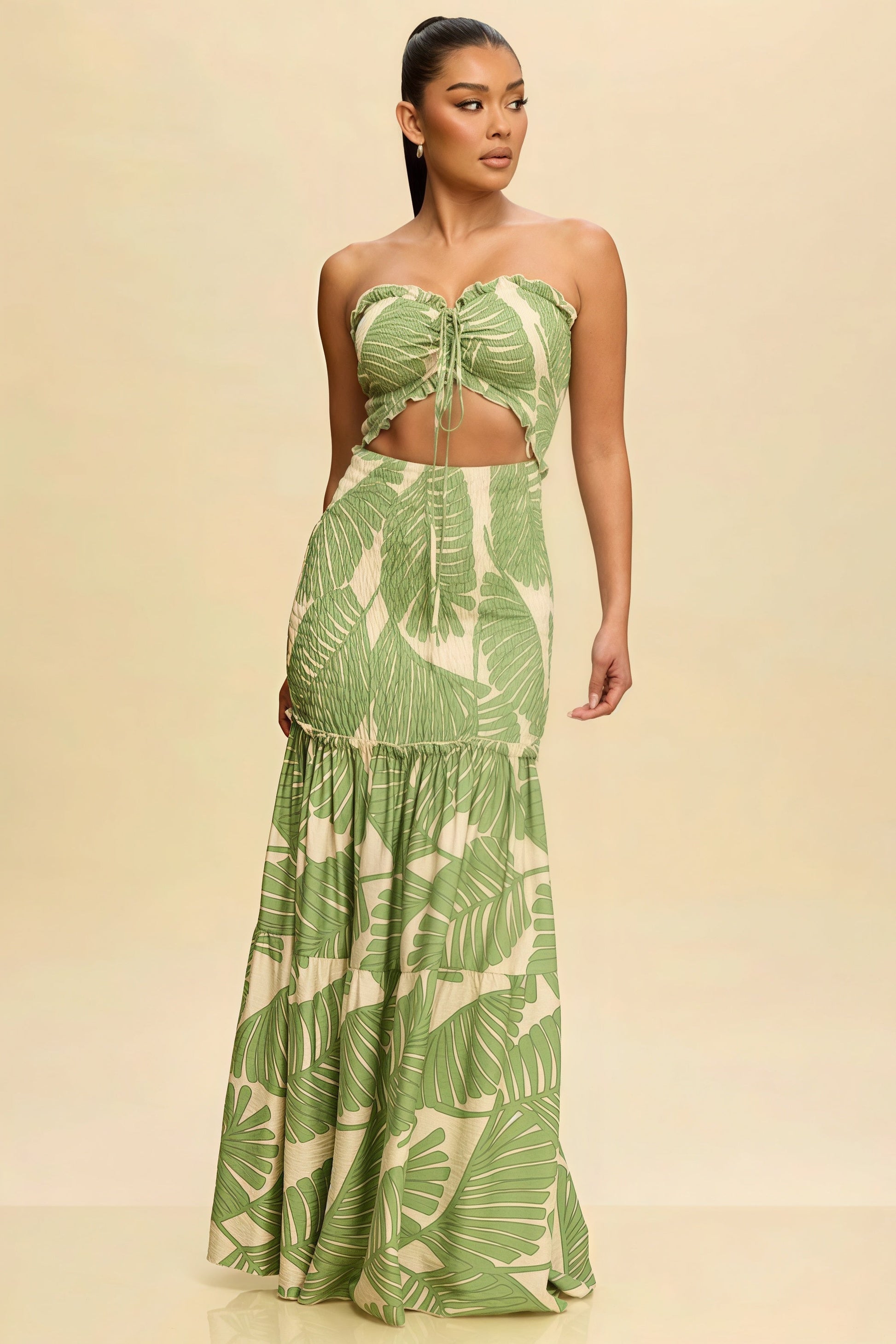 Printed Strapless Cutout Maxi Dress