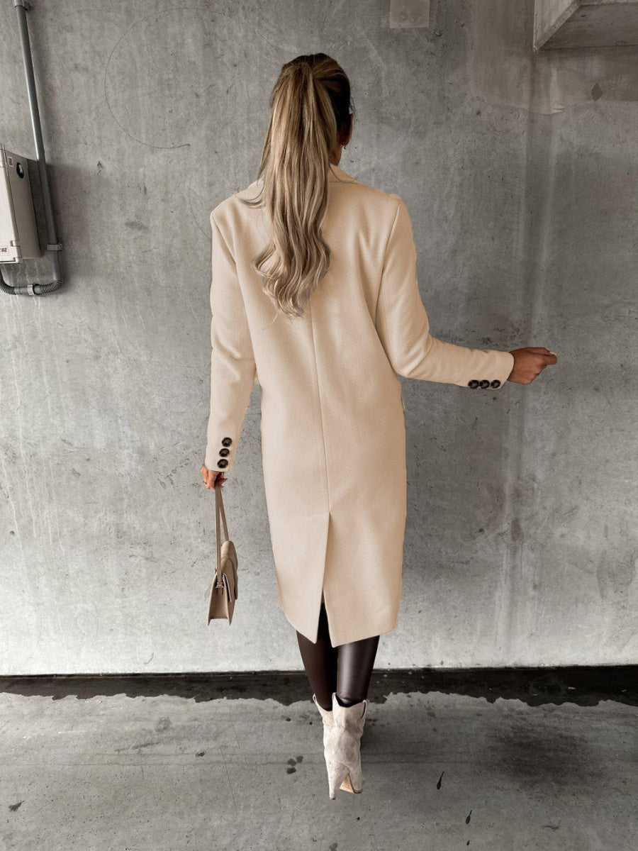 Long Sleeves, Lapel, Solid Color, Double-breasted, Slim Fit Coats