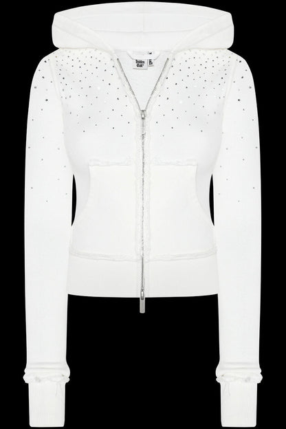 Rhinestone Crystal Zip Crop Hoodie