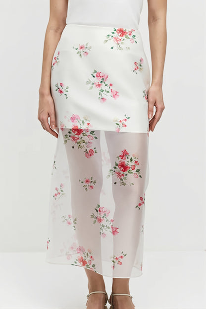 Elegant Floral See Through Split Skirt