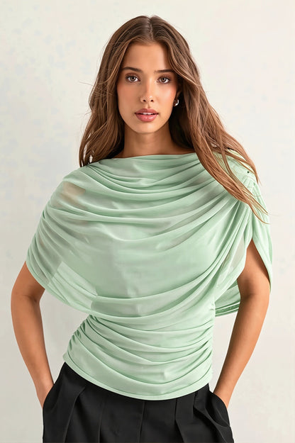 Solid Sheer Ruffle Scarf Neck Blouse