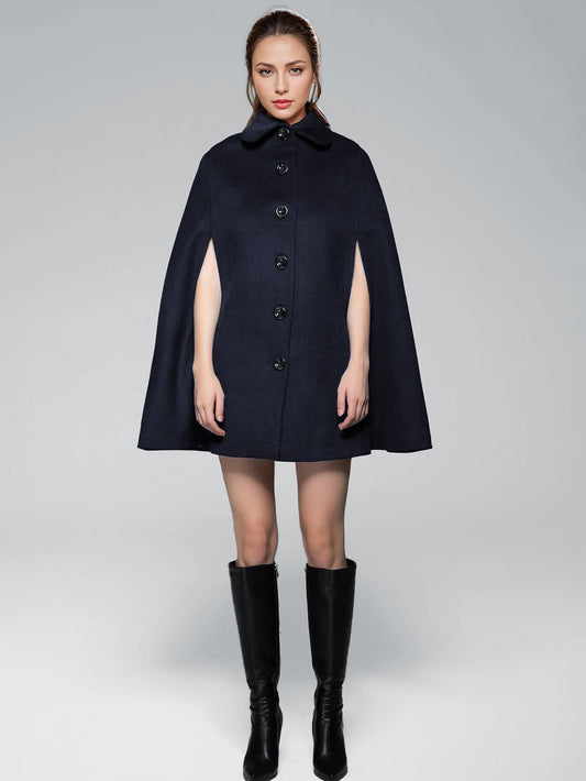 Wool Blend Cape Coat Turndown Collar Black Poncho Oversized Outerwear For Women 2026