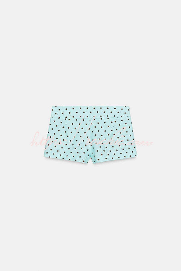 Trisha Linen Blend Polka Dot Stand Neck Belted Jacket and Low-Rise Pocket Mini Shorts Set