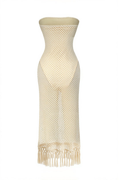 Solid Hollow Out Knitted Slim Vacation Maxi Dress