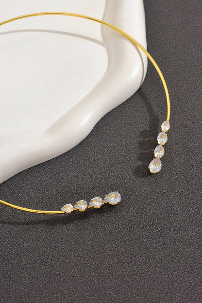 Fashionable Teardrop-shaped Zircon Copper Coil Open Necklace