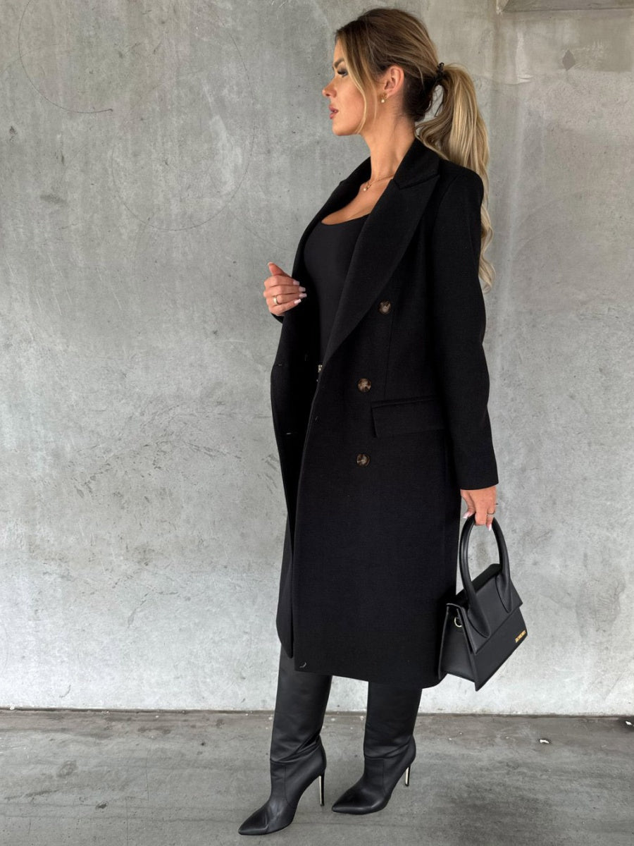 Long Sleeves, Lapel, Solid Color, Double-breasted, Slim Fit Coats