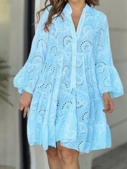 Embroidery Hollow Loose-fit Midi Dresses