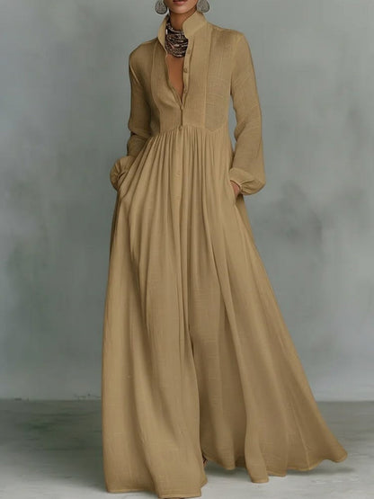Long Sleeve Shirts Lapel Elegant Loose-fit Maxi Dresses