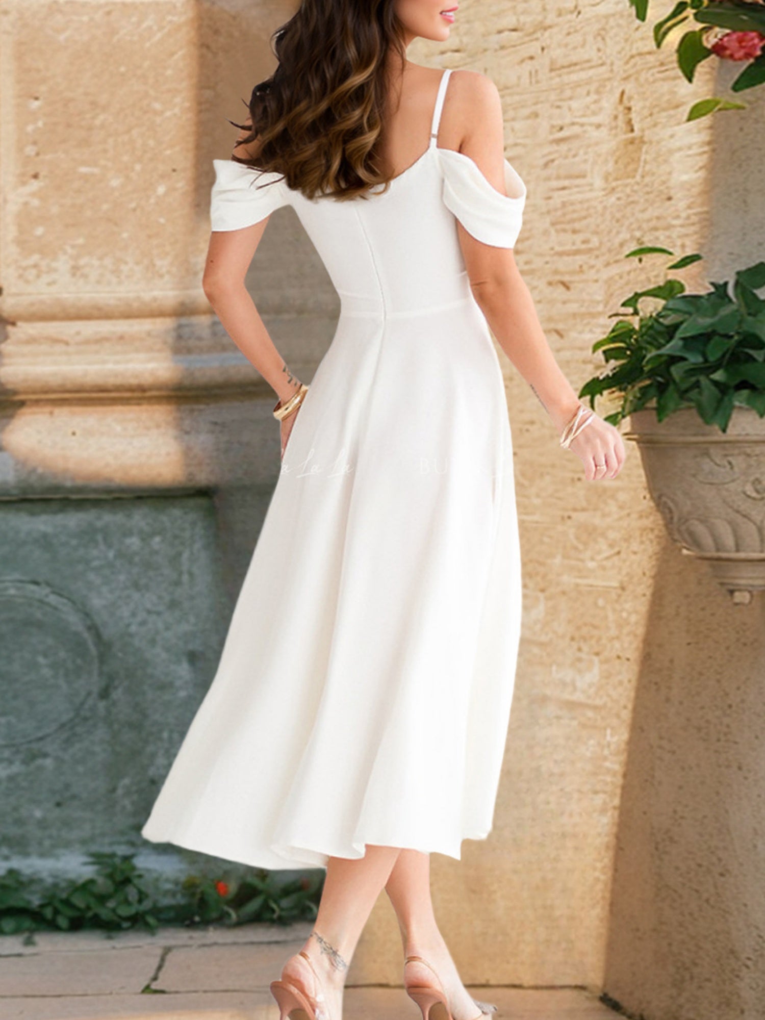 Ruffled Off-shoulder Spaghetti Strap Waist Maxi Dresses