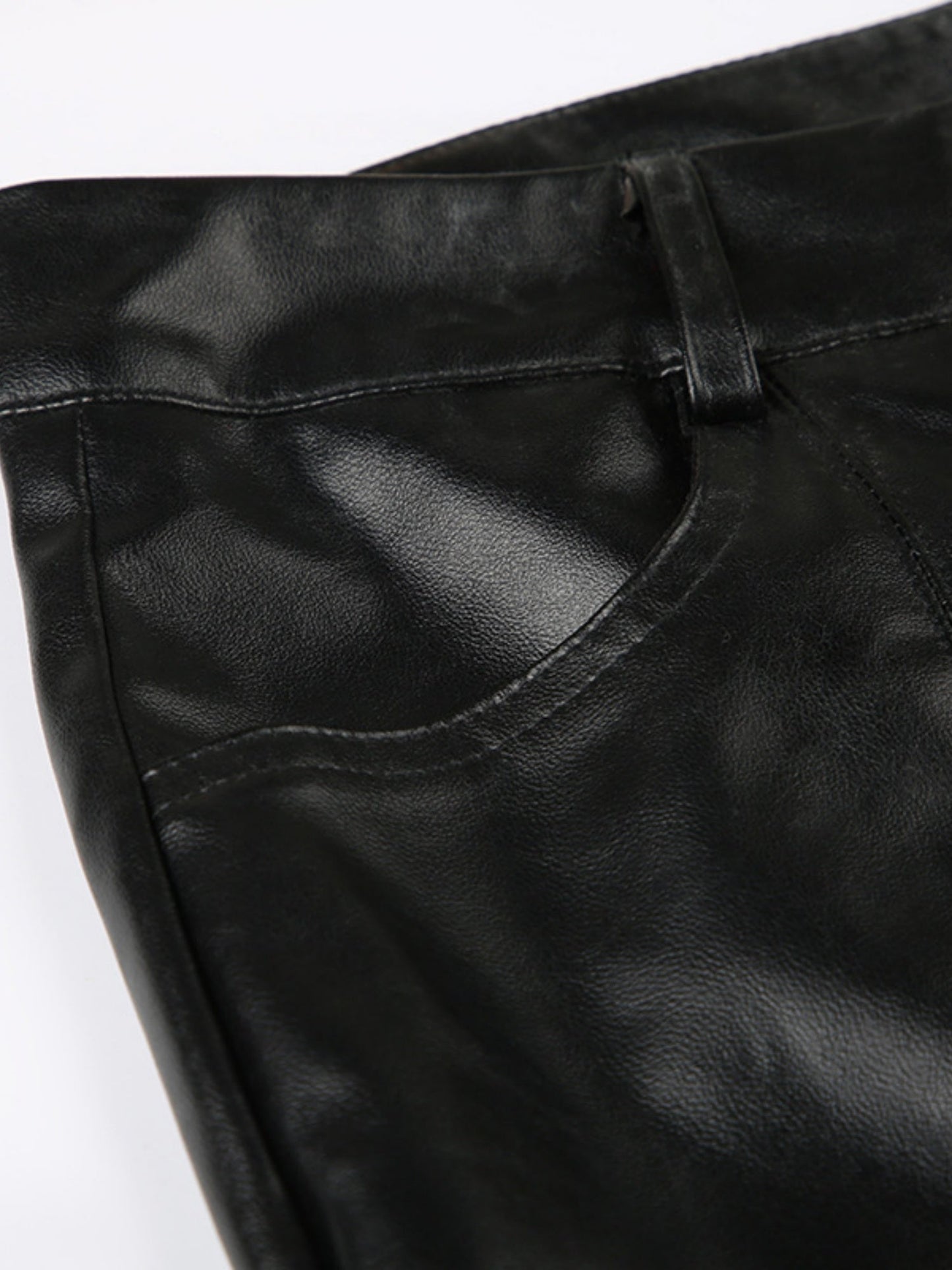 Leather Lace Patchwork Eyelet Buckle Low-rise Bell-bottoms Pants