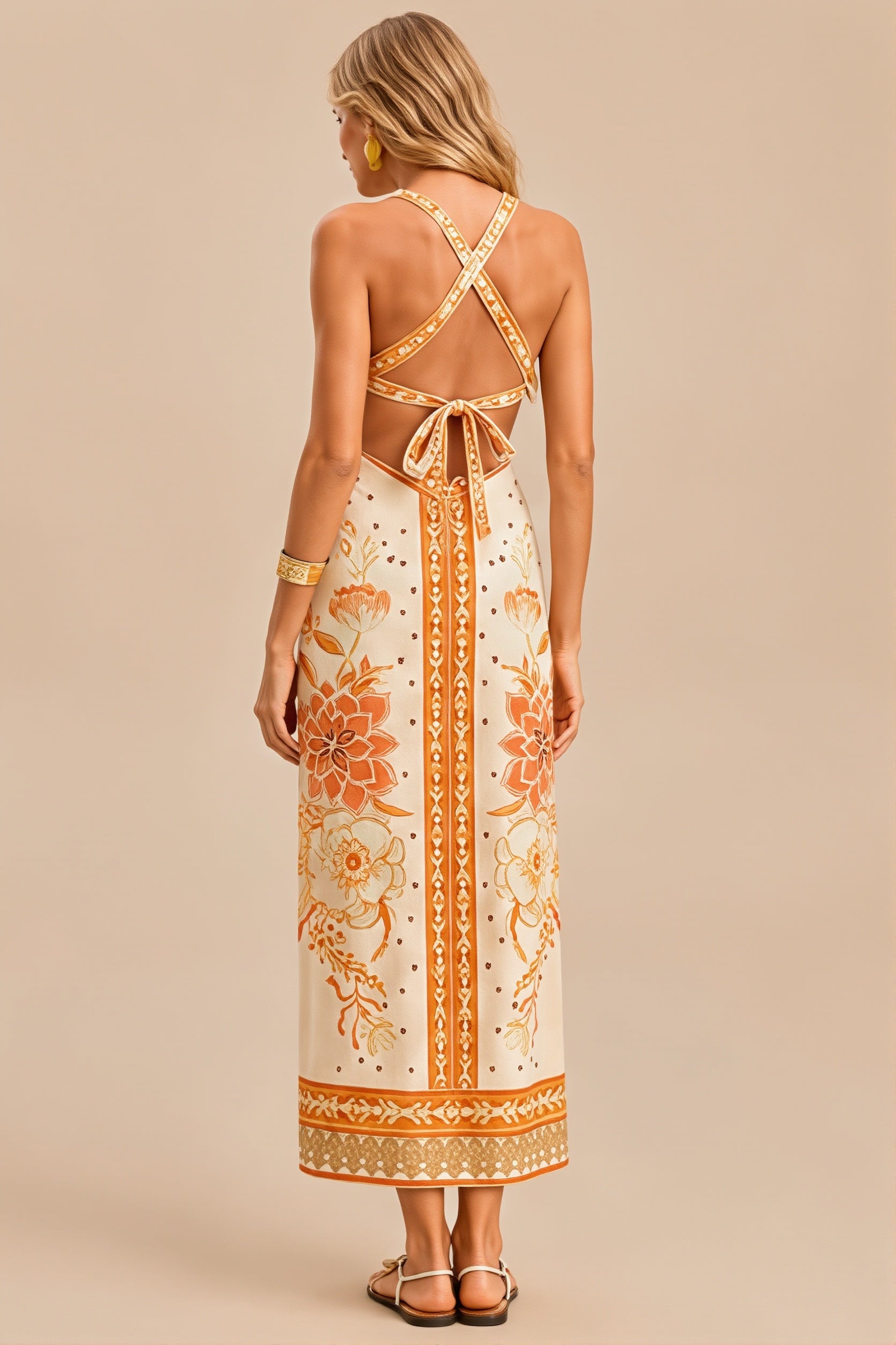 Halter Hollow Floral Maxi Boho Dress