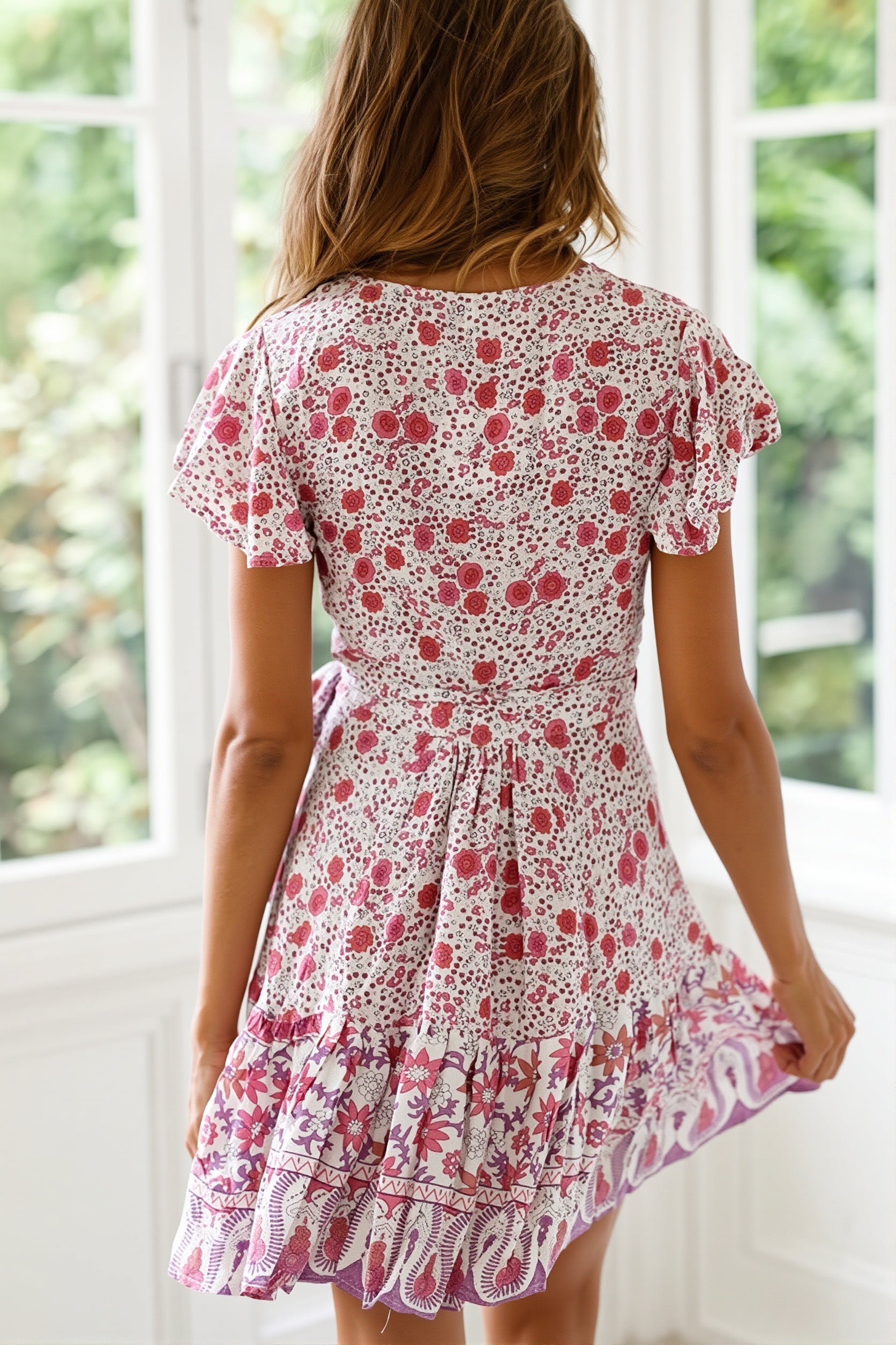 Slim V Neck Floral Print Boho Dress