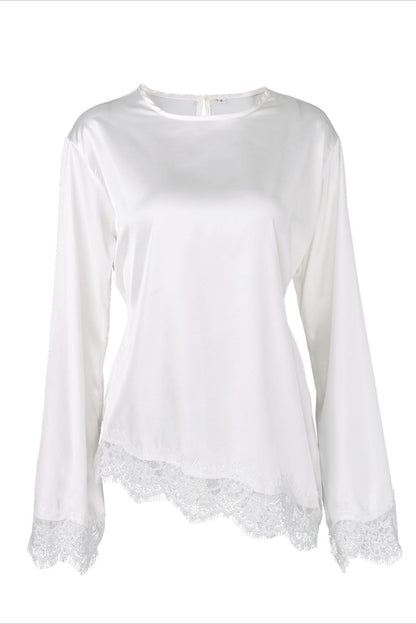 Lace Panel Solid Casual Blouse
