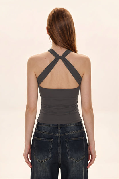 Cashmere V Neck Adjustable Halter Fitted Cami