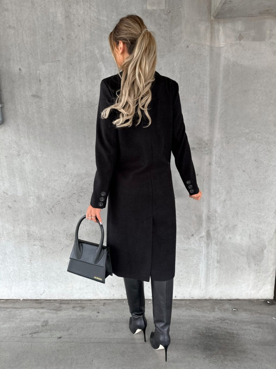 Long Sleeves, Lapel, Solid Color, Double-breasted, Slim Fit Coats