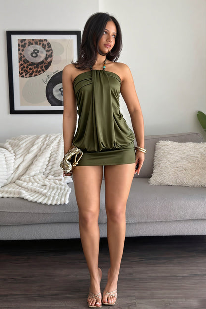 Beaded Halter Ruched Bodycon Mini Dress