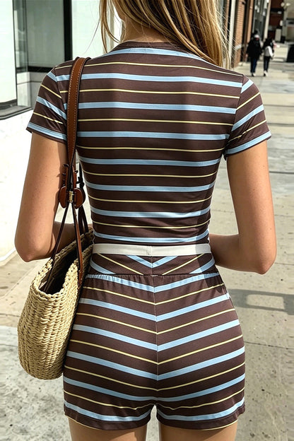 Striped Print Slim Pant Two Piece Set