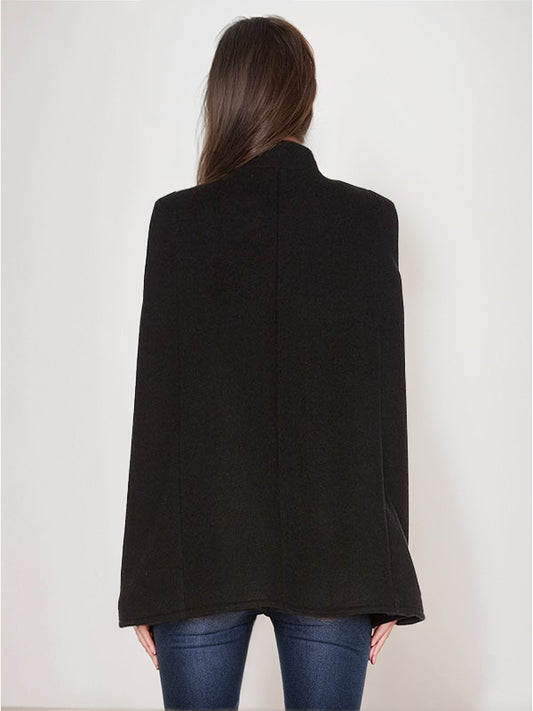 Woolen Poncho Coat Stand Collar Double Breasted Women Cape Outerwear