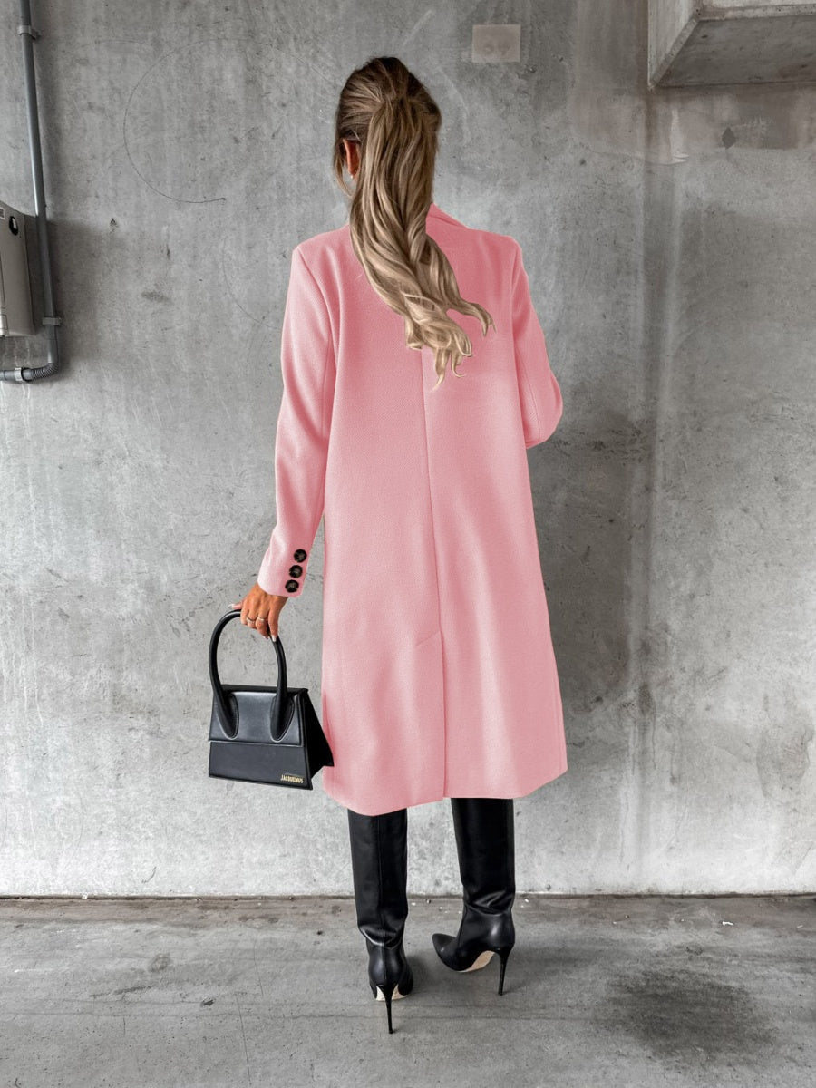 Long Sleeves, Lapel, Solid Color, Double-breasted, Slim Fit Coats