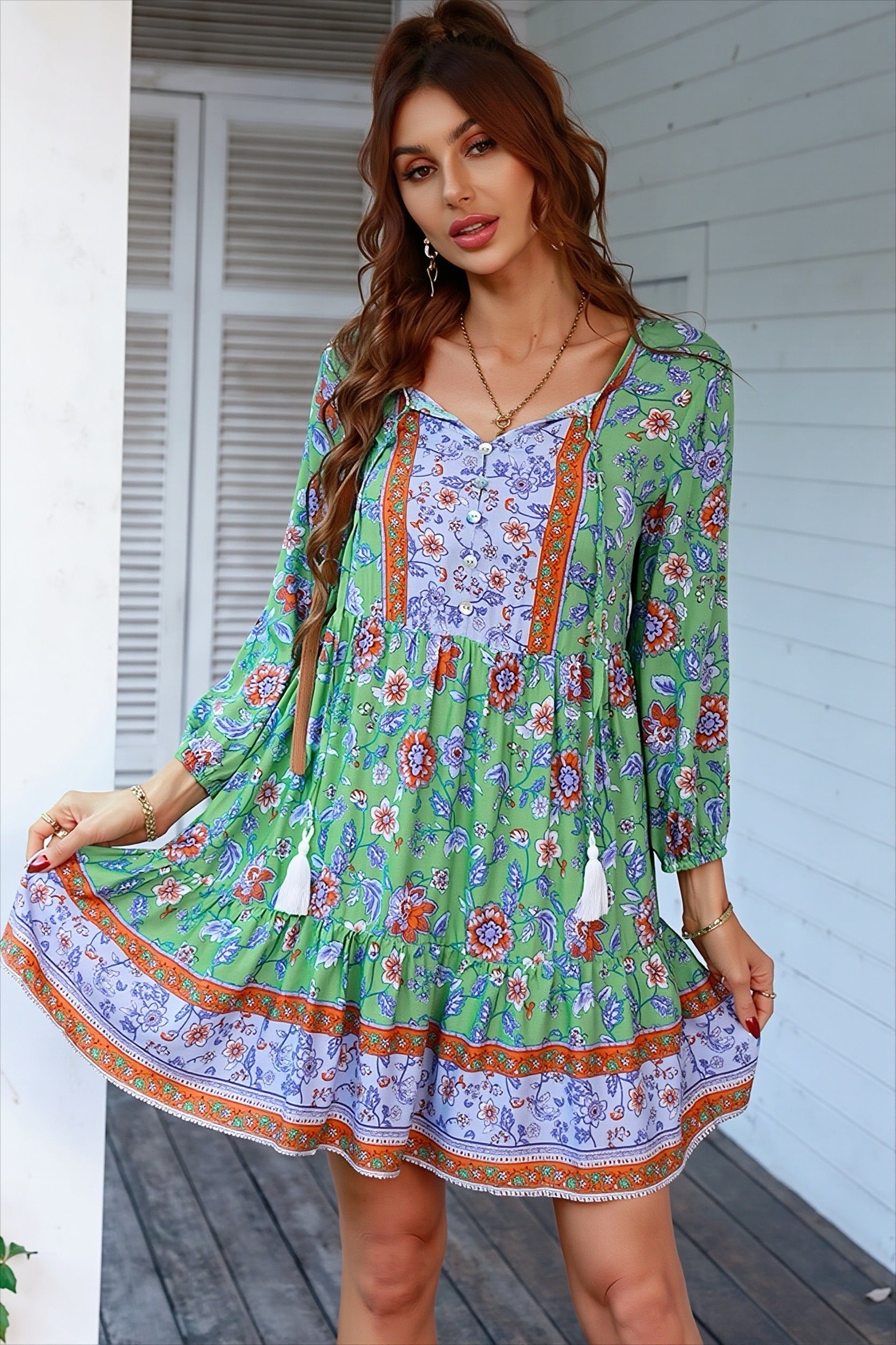 Loose Floral Mini Vacation Boho Dress