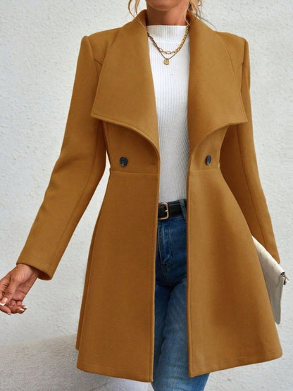 Slim Fit Lapel Buttons Solid Color Woolen Cloth Coats