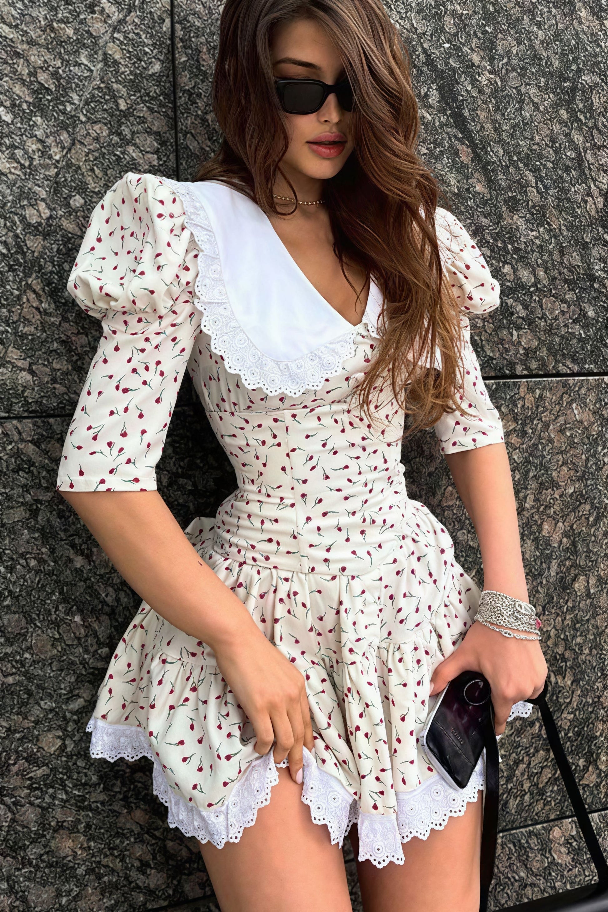 Peter Pan Collar Short Sleeve Floral Mini Dress