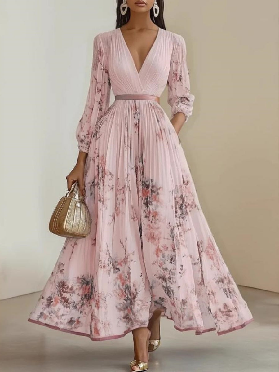 Zipper Plants And Flowers Maxi Dresses