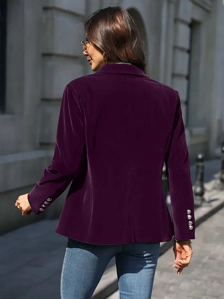 Slim Velvet Buttons Patch Pocket Blazer