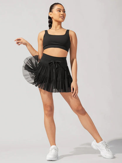 Culottes Sports Pocket Mesh High Waist Skirts