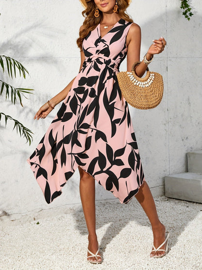 Irregular Printed Waist Midi Dresses
