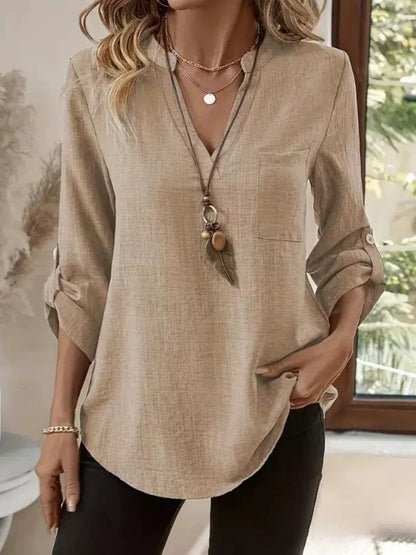 V-neck Pocket Long-sleeved Shirt T-shirts