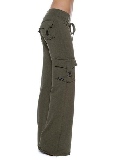 Elastic Waist Buttons Pocket Yoga Pants