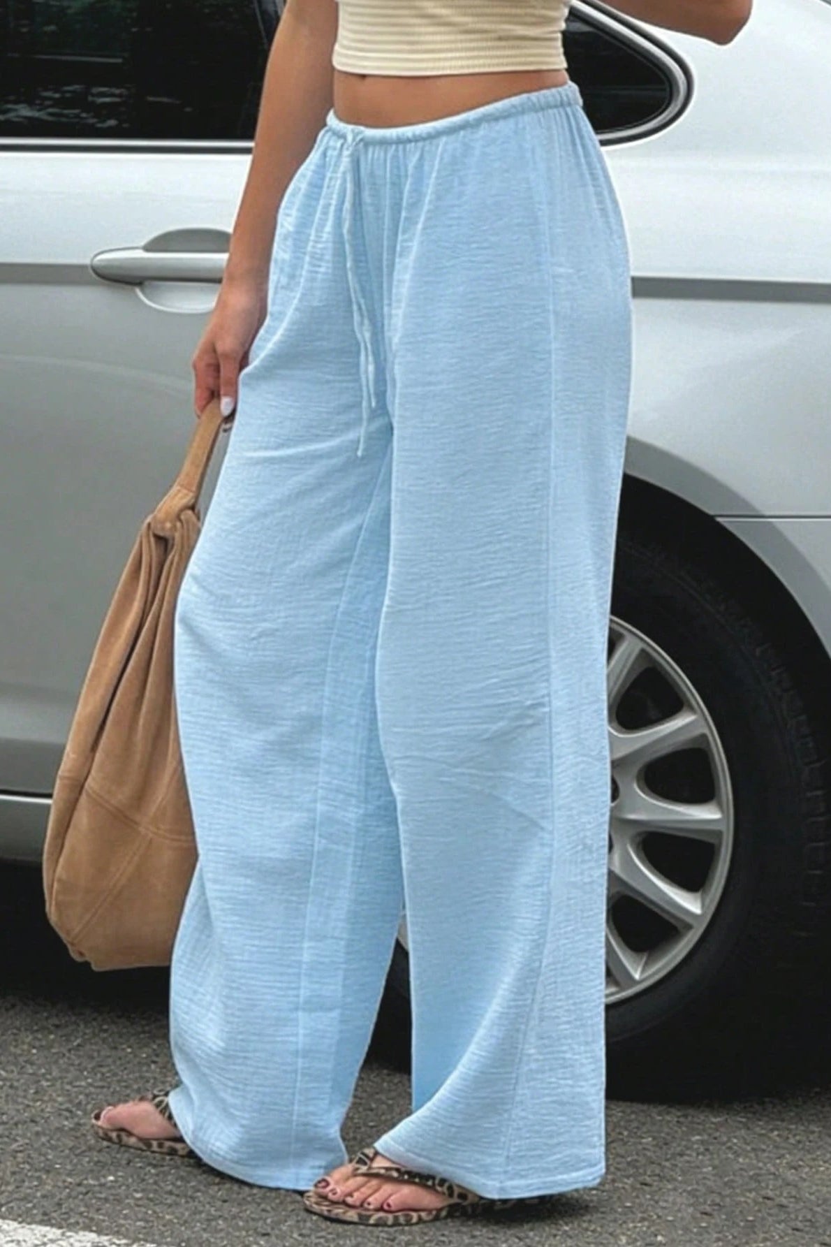Light Pocket Drawstring Wide Leg Pants