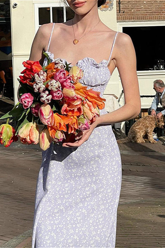 Ruffle Spaghetti Strap Maxi Floral Dress