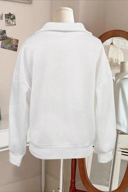 Solid Half Zip Loose V-Neck Sweatshirts