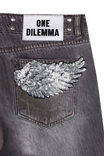 Butt Wing Sequin Straight Leg Jeans