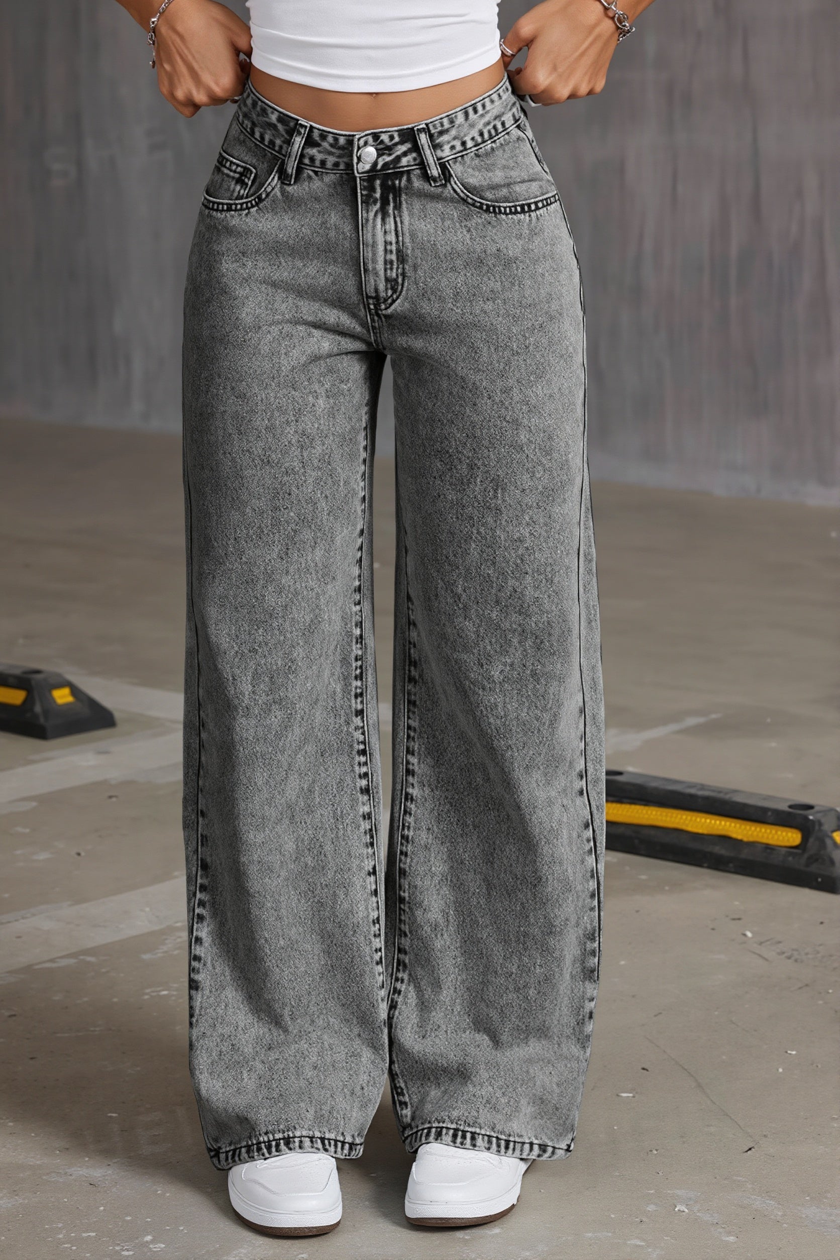 High Waist Bow Embroidery Loose Straight Jeans