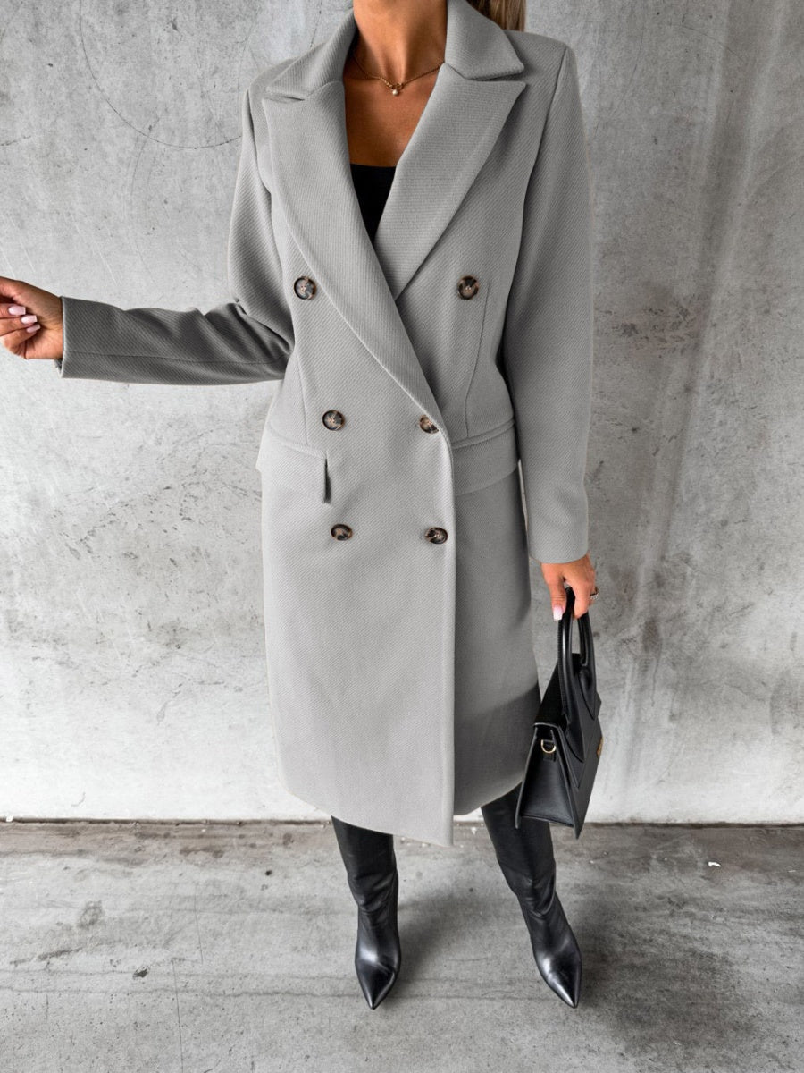 Long Sleeves, Lapel, Solid Color, Double-breasted, Slim Fit Coats