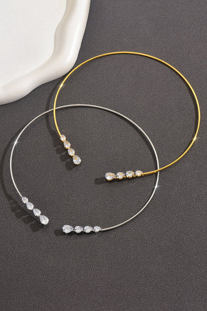 Fashionable Teardrop-shaped Zircon Copper Coil Open Necklace