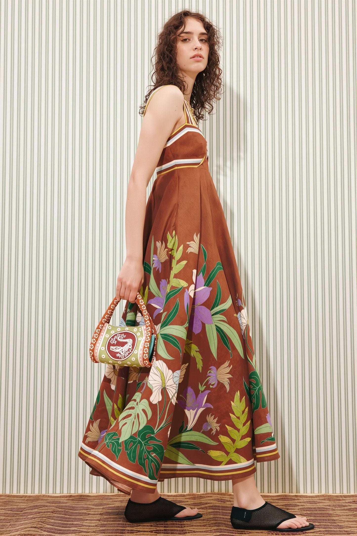 Floral Stripe Long Casual Boho Dress