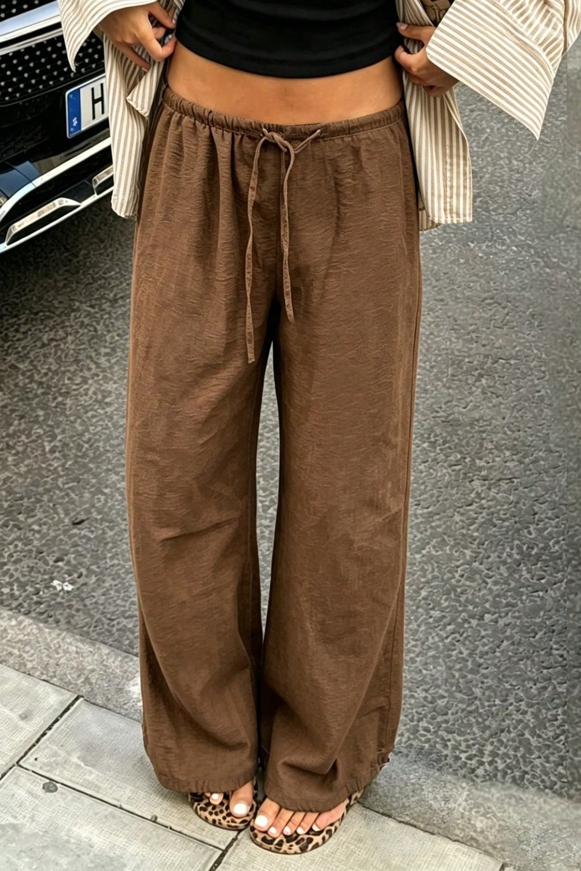 Light Pocket Drawstring Wide Leg Pants