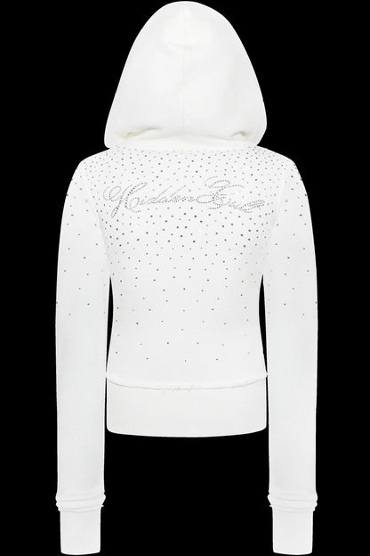 Rhinestone Crystal Zip Crop Hoodie