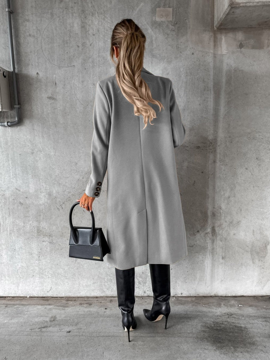 Long Sleeves, Lapel, Solid Color, Double-breasted, Slim Fit Coats