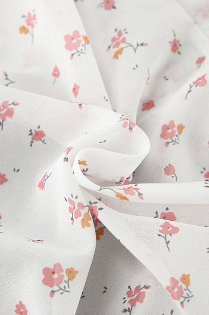 Floral Print Slim Fit V-neck Ruffled Blouse