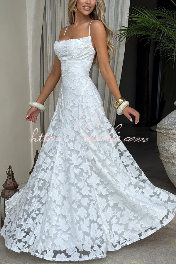 Francis Custom Floral Burnout Fabric Cowl Neck Back Lace-up Maxi Dress