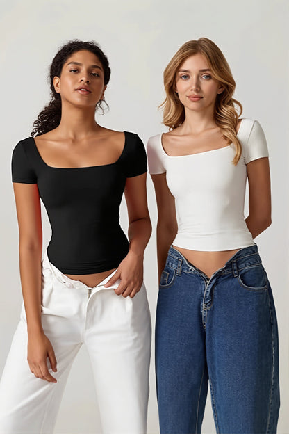 Square Neck Cropped Short Sleeve T-shirt