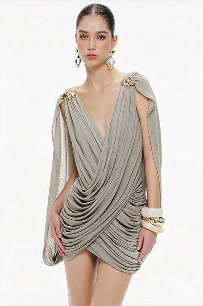 Sexy Solid Deep V Asymmetric Mini Dress