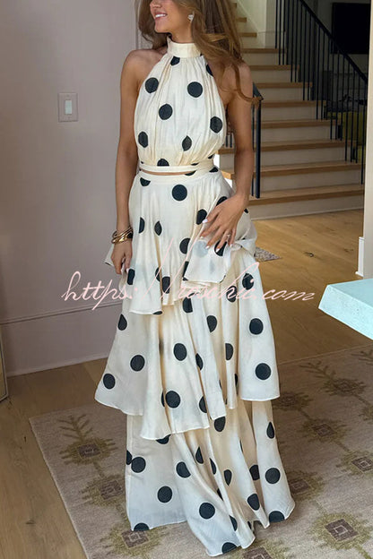 Gift To You Polka Dot Print High Neck Sleeveless Top