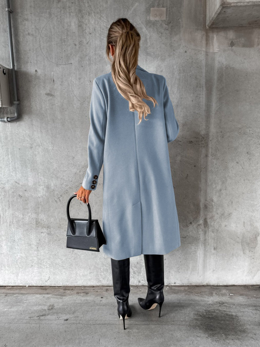 Long Sleeves, Lapel, Solid Color, Double-breasted, Slim Fit Coats