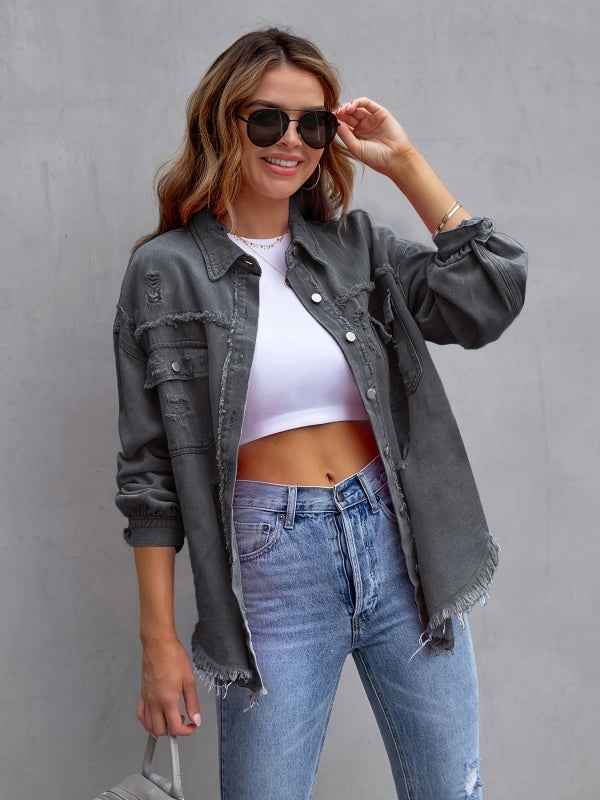 Multicolor Raw Hem Denim Jacket